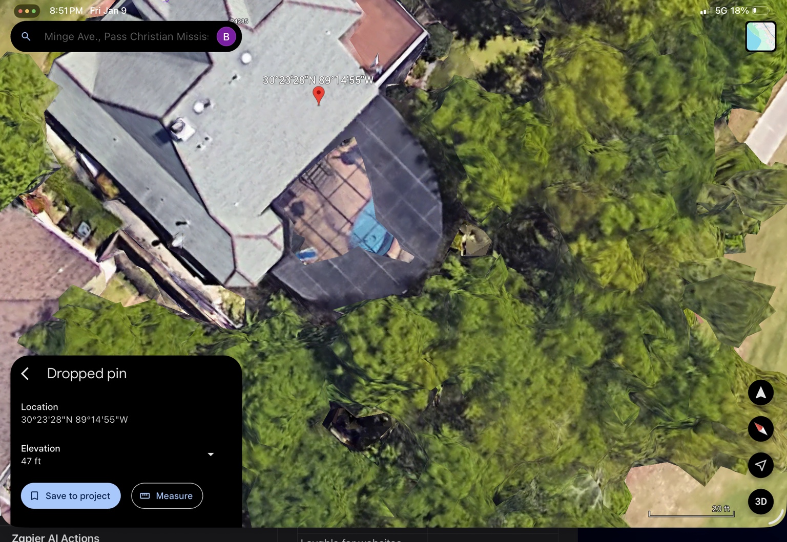 User-supplied map screenshot showing an enclosure wrapping around a pool beside a home